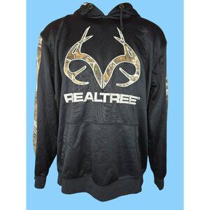 Realtree Mens Black with Camo Logo Hoodie Medium